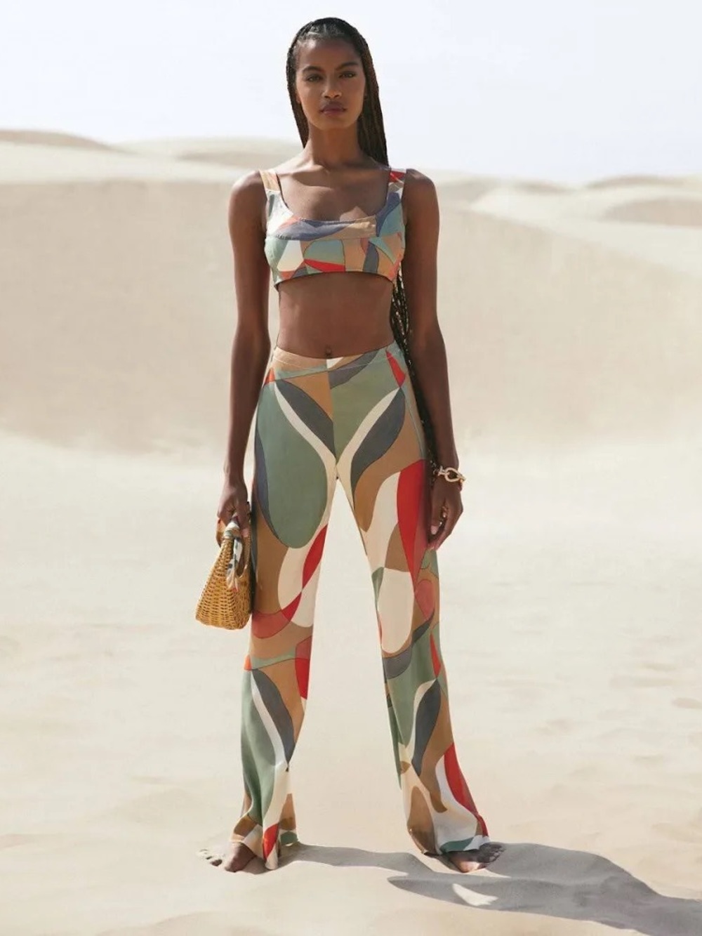 Cult Gaia XL (PANTS ONLY) Abstract Print Wide-Leg Pants - Multicolor